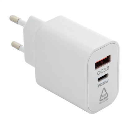 Recharge újrahasznosított ABS USB fali töltő fehér – Dekormunka