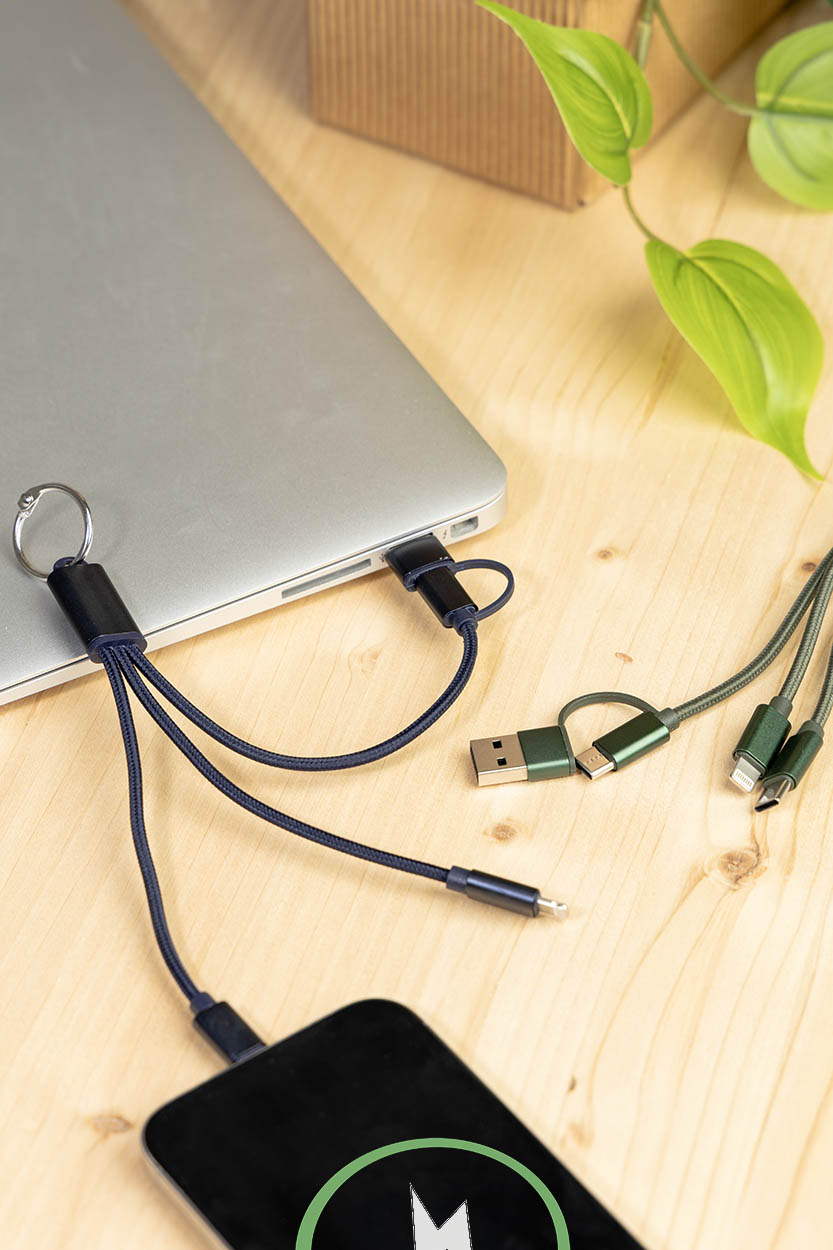 Rafob újrahasznosított alumínium kulcstartós USB töltőkábel sötét kék – Dekormunka – további kép 5