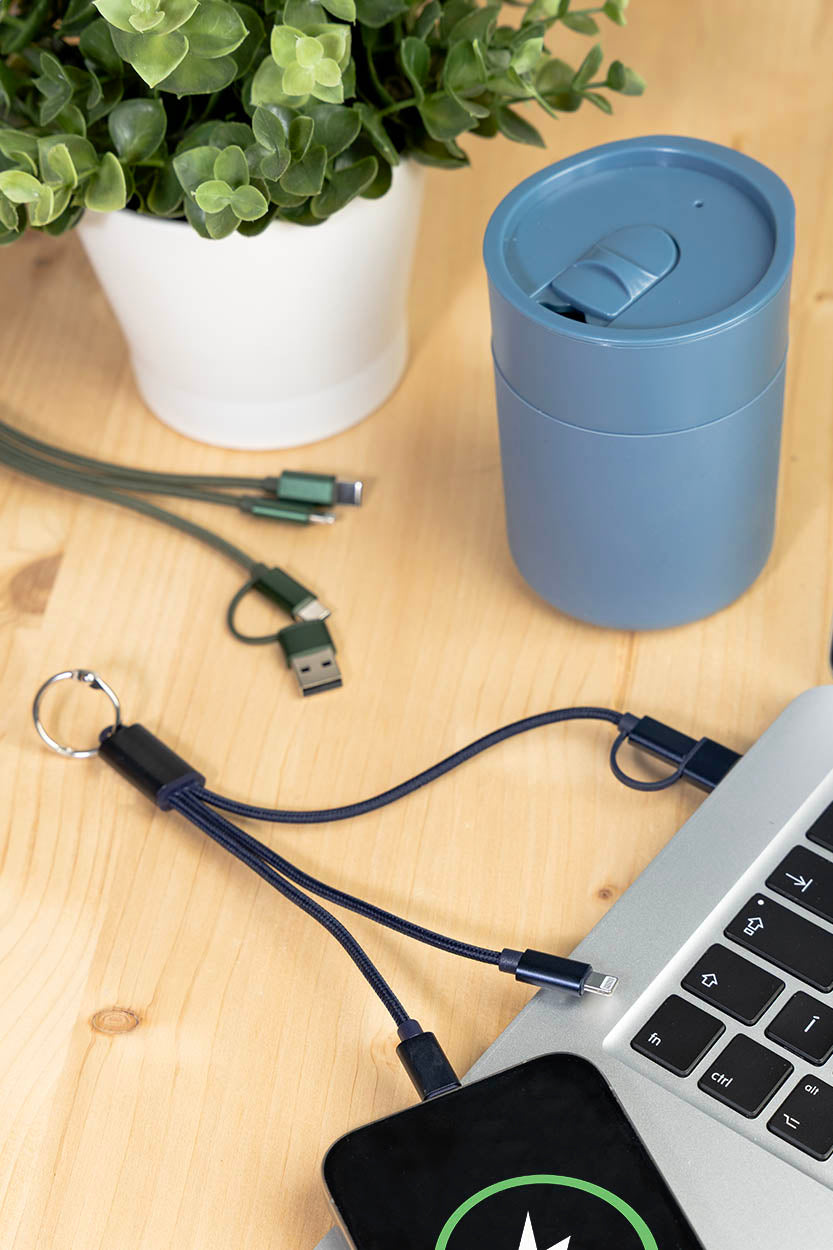 Rafob újrahasznosított alumínium kulcstartós USB töltőkábel sötét kék – Dekormunka – további kép 6
