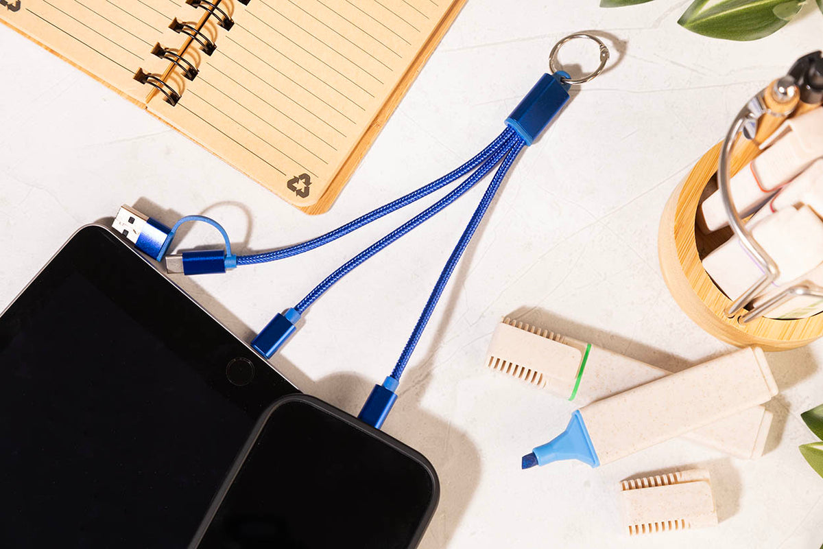 Rafob újrahasznosított alumínium kulcstartós USB töltőkábel kék – Dekormunka – további kép 4