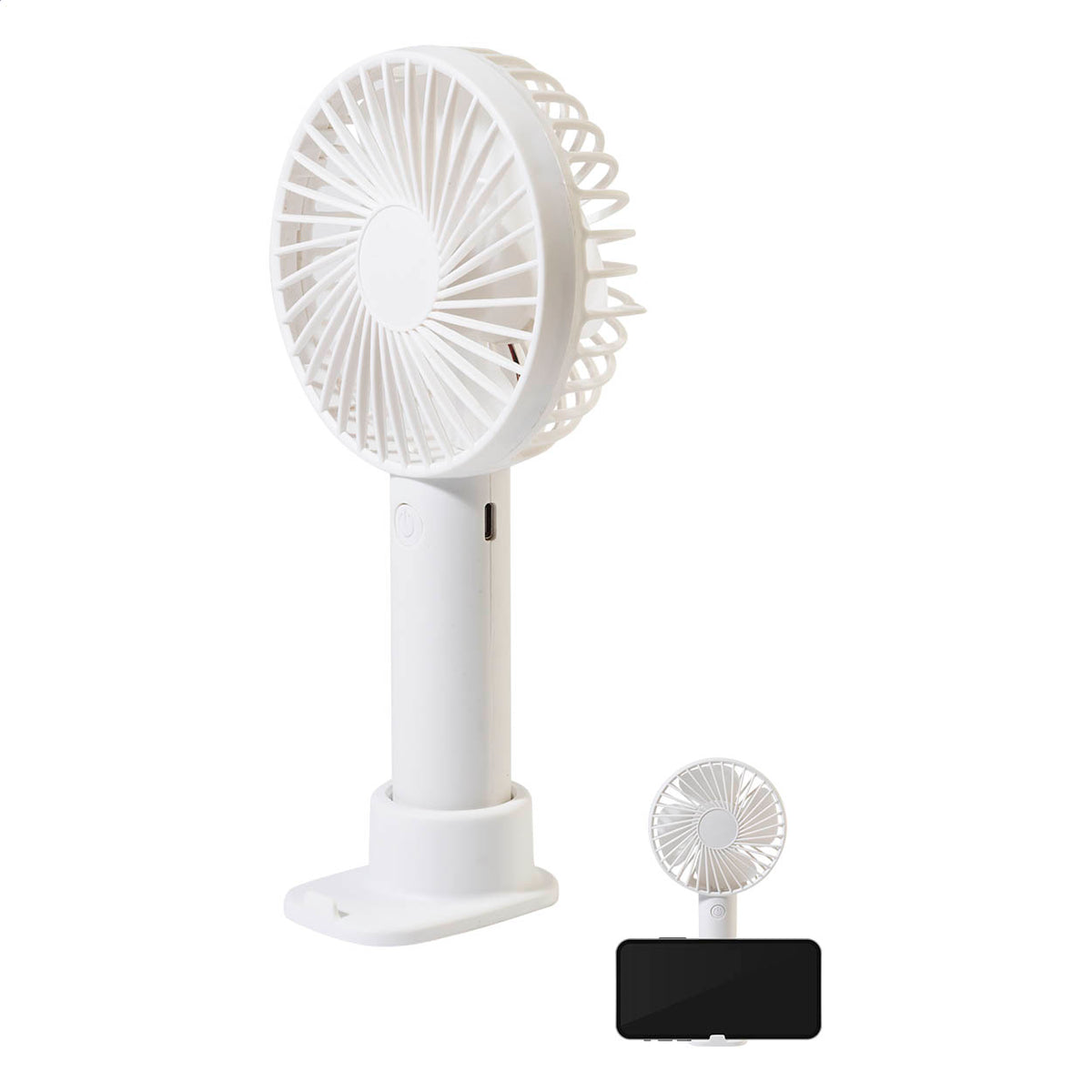 Chillmax újrahasznosított műanyag (PP) RPP újratölthető kézi ventilátor fehér – Dekormunka