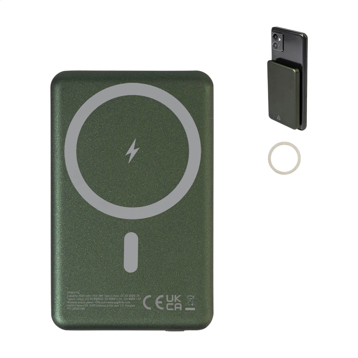 RaluLux újrahasznosított alumínium power bank sötét zöld – Dekormunka