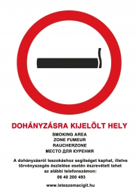 Dohányzásra kijelölt hely tábla